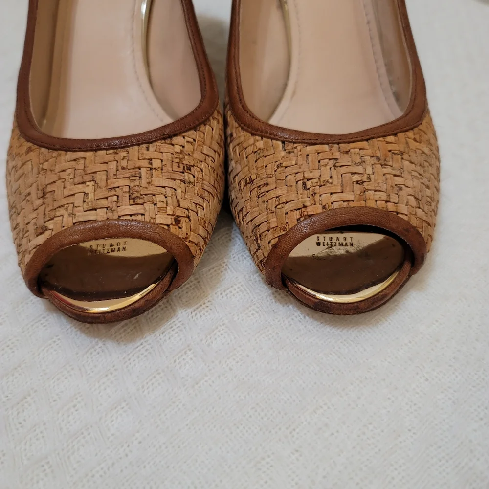 Beautiful summer wedge shoes with cork and genuine leather Trim - Picture 4 of 9